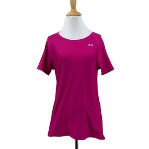Under Armour Fitted Shirt Women M Medium Heat Gear Training Pink Short Sleeve